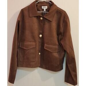 Steve Madden Faux Suede Large Jacket Chocolate Brown Gold Buttons Brand New